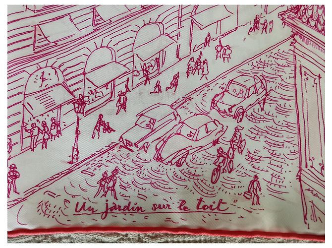 Hermès Carré Gavroche "Un Jardin sur le Toit" di Pierre Dumas Rosa Bianco sporco - vista 16