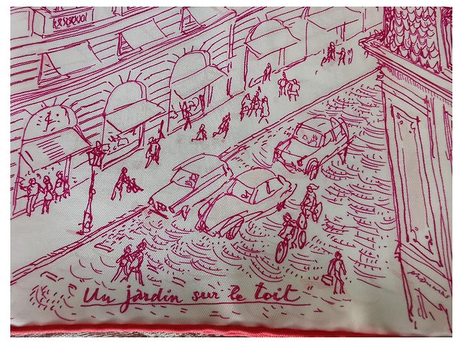 Hermès Carré Gavroche "Un Jardin sur le Toit" di Pierre Dumas Rosa Bianco sporco - vista 17