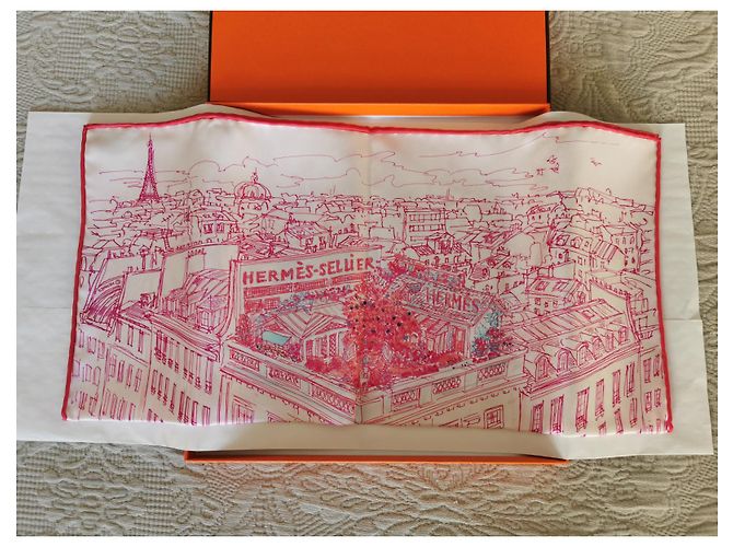 Hermès Carré Gavroche "Un Jardin sur le Toit" di Pierre Dumas Rosa Bianco sporco - vista 7