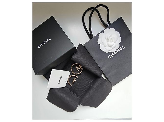 Orecchini Chanel BO Metallo Oro Champagne e Pelle Nera Nero D'oro - vista 7