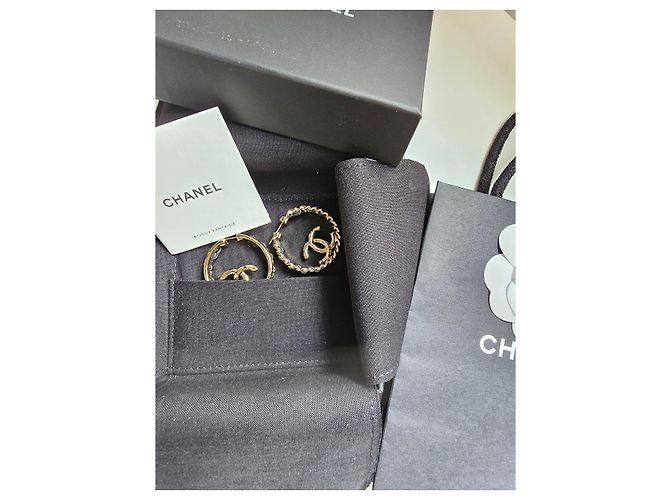 Orecchini Chanel BO Metallo Oro Champagne e Pelle Nera Nero D'oro - vista 8