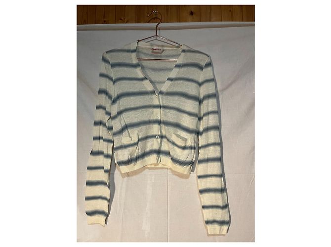 Cárdigan Prada Beige con Rayas Azules Algodón - vista 2