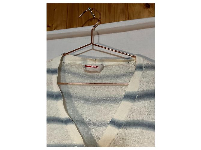 Cárdigan Prada Beige con Rayas Azules Algodón - vista 3