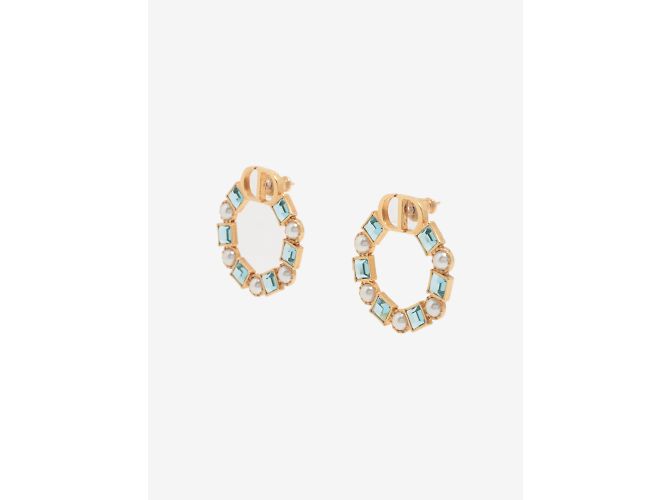 Christian Dior Boucles d'oreilles plaquées or strass et fausses perles - vue 2