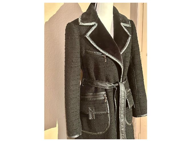 abrigo Balmain, Tweed y piel sintética Negro - vista 4