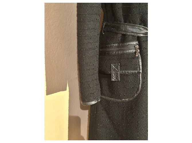 abrigo Balmain, Tweed y piel sintética Negro - vista 5