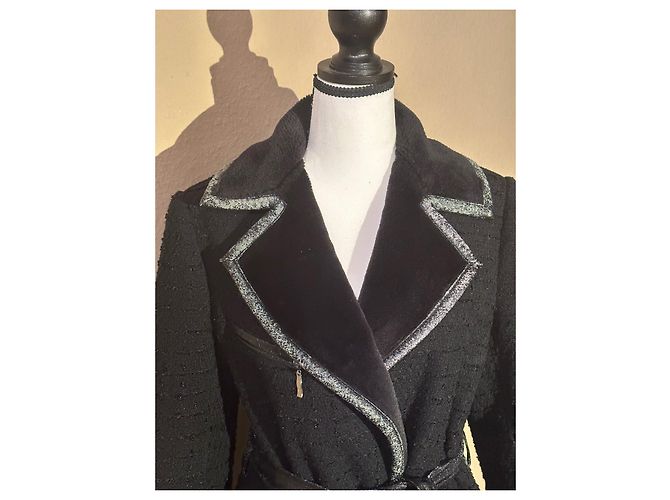 abrigo Balmain, Tweed y piel sintética Negro - vista 6