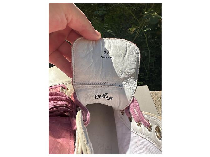 Sneakers Hogan Rebel in pelle bianco e rosa - vista 2