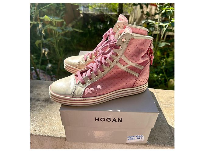 Sneakers Hogan Rebel in pelle bianco e rosa - vista 3