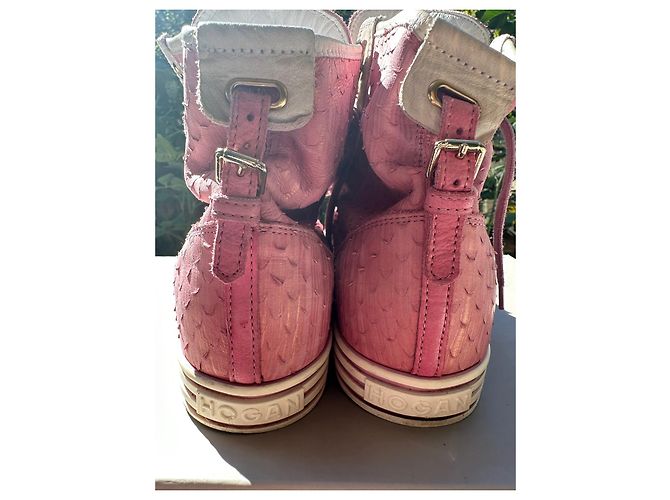 Sneakers Hogan Rebel in pelle bianco e rosa - vista 4