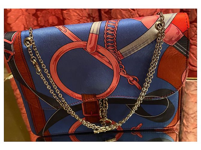 Borsa a mano Hermès Catenina in seta blu Multicolore - vista 2