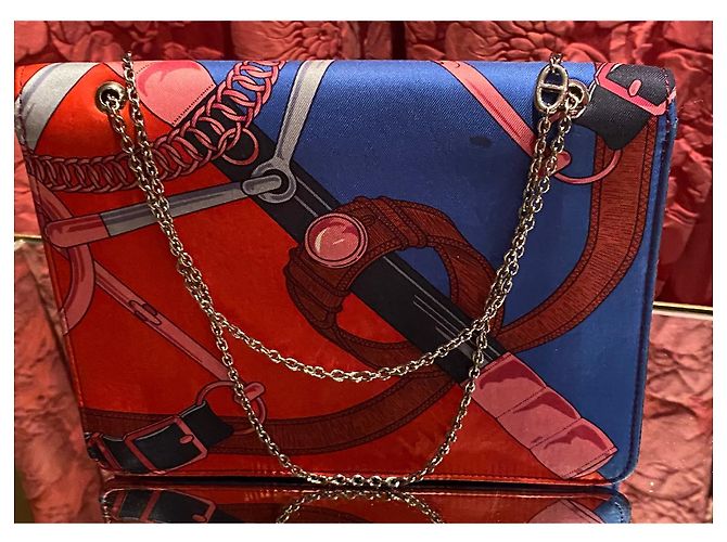Borsa a mano Hermès Catenina in seta blu Multicolore - vista 3