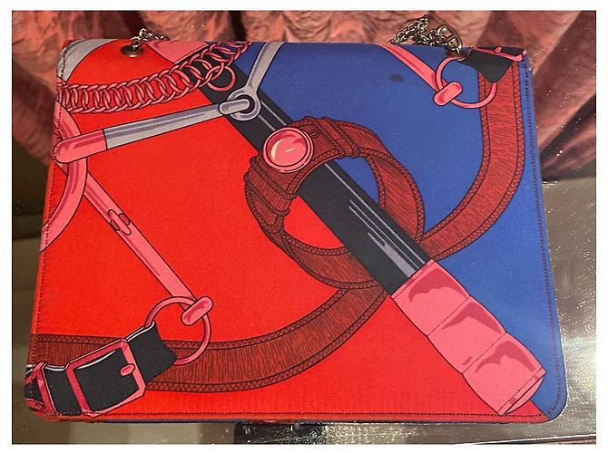 Borsa a mano Hermès Catenina in seta blu Multicolore - vista 5