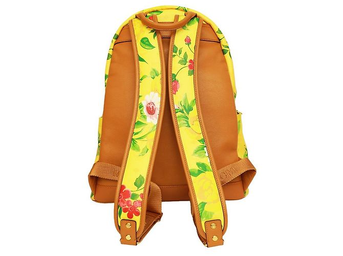 MCM Paradiso Limited Edition 2014 Gelber Visetos-Rucksack aus Canvas-Leder mit Blumenmuster - Ansicht 2