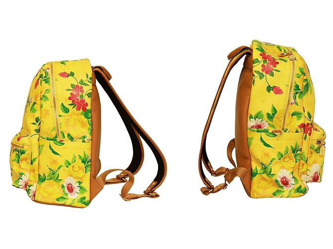 MCM Paradiso Limited Edition 2014 Gelber Visetos-Rucksack aus Canvas-Leder mit Blumenmuster - Ansicht 3