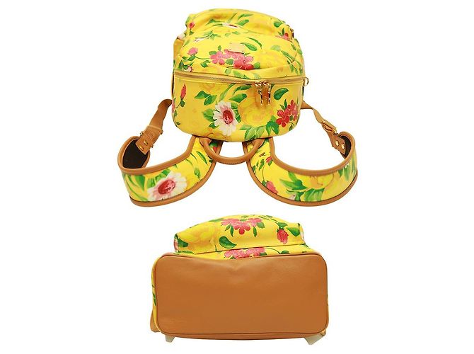 MCM Paradiso Limited Edition 2014 Gelber Visetos-Rucksack aus Canvas-Leder mit Blumenmuster - Ansicht 5