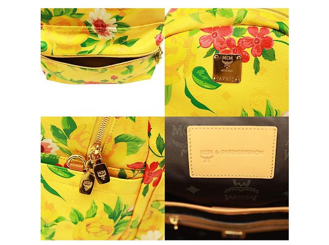 MCM Paradiso Limited Edition 2014 Gelber Visetos-Rucksack aus Canvas-Leder mit Blumenmuster - Ansicht 8