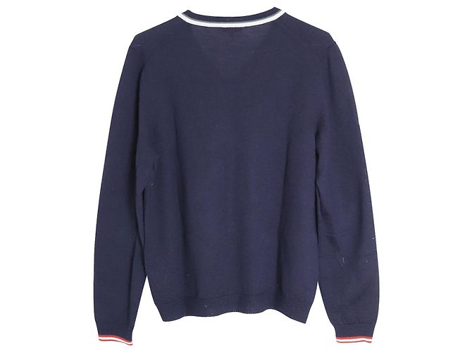 Lanvin Distressed Detail Neckline Jumper In Navy Blue Wool - view 2