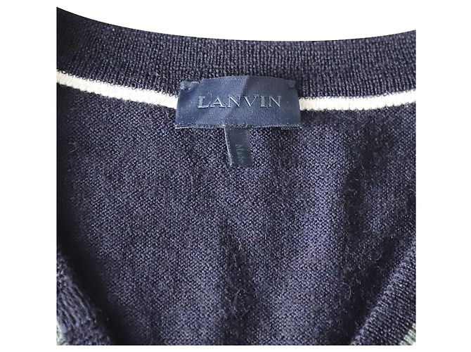 Lanvin Distressed Detail Neckline Jumper In Navy Blue Wool - view 4
