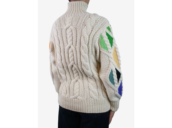 Rosie Assoulin Cremefarbener Pullover mit Stehkragen und Zopfmuster – Größe XS Roh - Ansicht 3