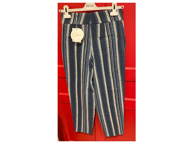 Pantaloni Chloé a righe cotone lino blu ecrù Crudo - vista 2