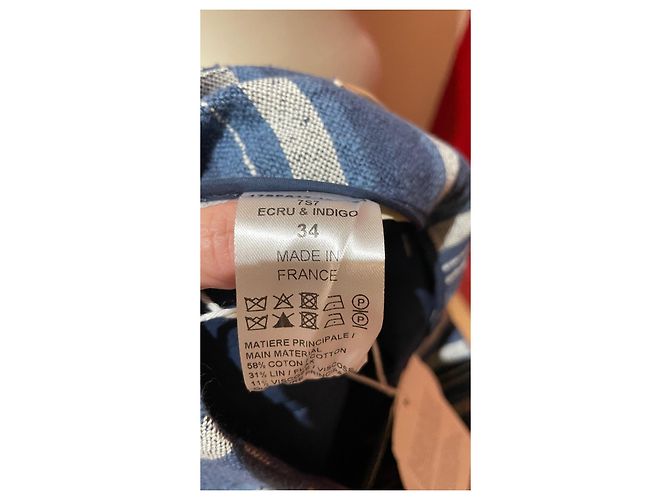 Pantaloni Chloé a righe cotone lino blu ecrù Crudo - vista 6