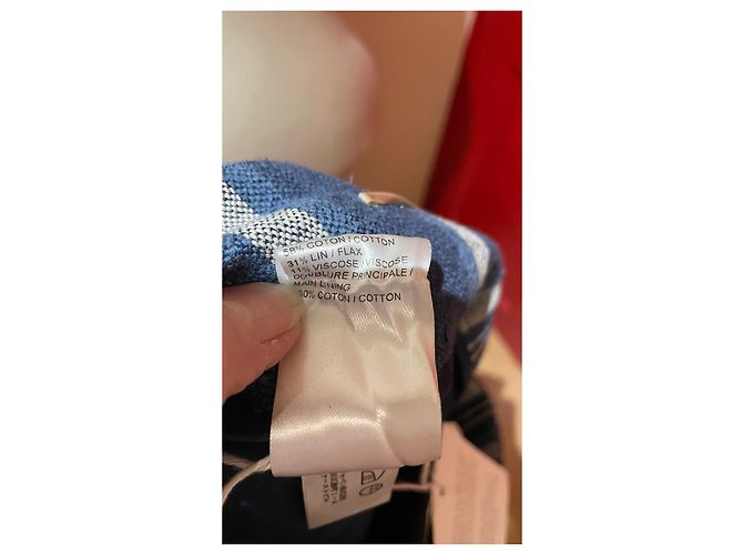 Pantaloni Chloé a righe cotone lino blu ecrù Crudo - vista 7