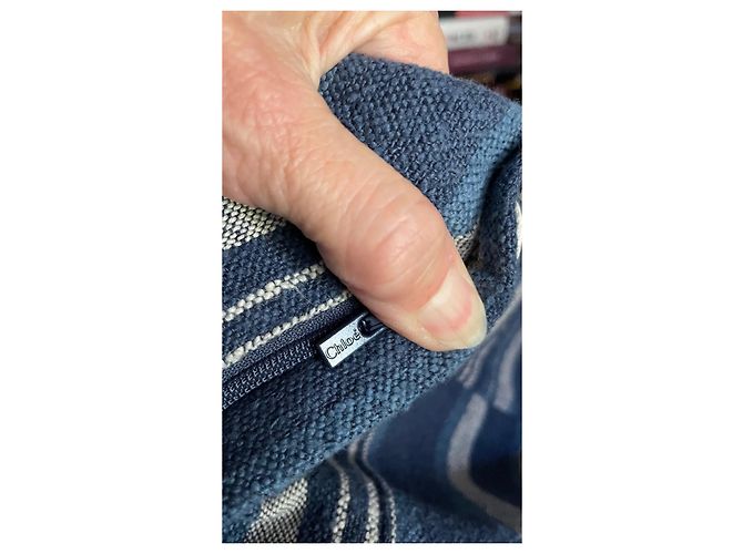Pantaloni Chloé a righe cotone lino blu ecrù Crudo - vista 9