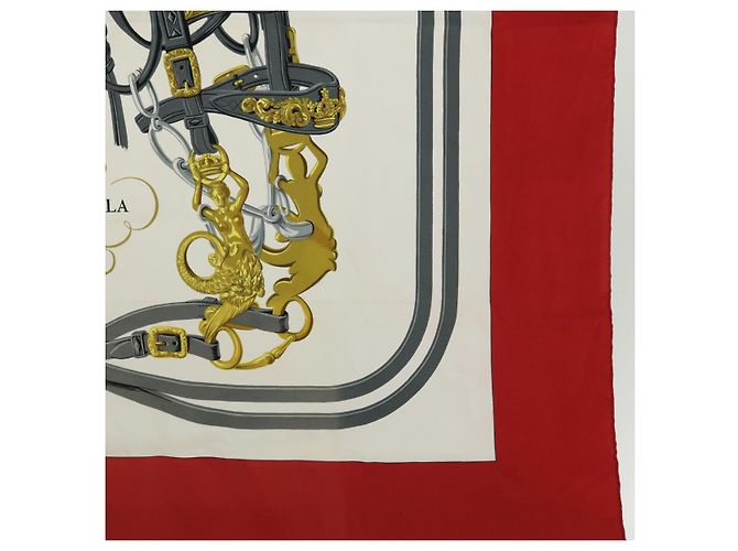 Hermès HERMES CARRE 90 BRIDES de GALA Scarf Silk Red Auth 51348 - view 10