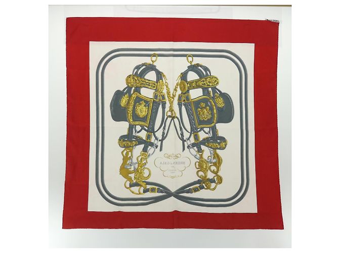 Hermès HERMES CARRE 90 BRIDES de GALA Scarf Silk Red Auth 51348 - view 17