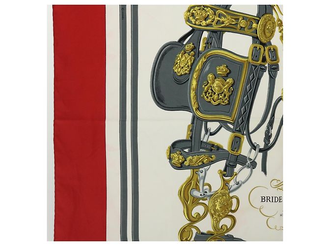 Hermès HERMES CARRE 90 BRIDES de GALA Scarf Silk Red Auth 51348 - view 5