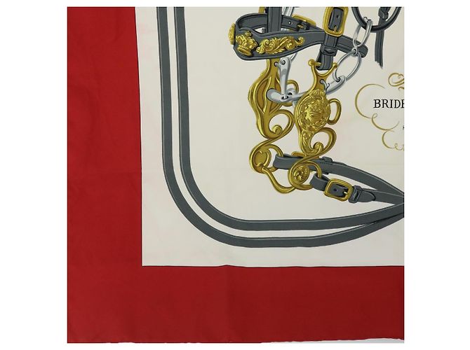 Hermès HERMES CARRE 90 BRIDES de GALA Scarf Silk Red Auth 51348 - view 8