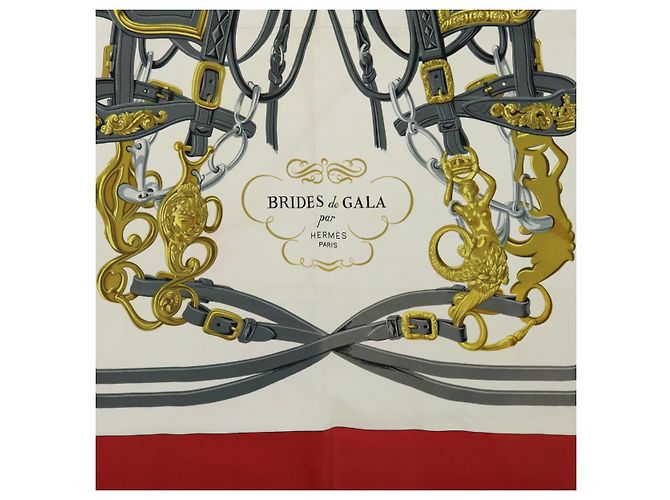 Hermès HERMES CARRE 90 BRIDES de GALA Scarf Silk Red Auth 51348 - view 9