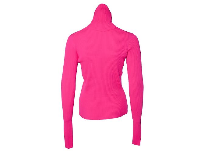Autre Marque Balenciaga, Neonpinker Rollkragenpullover aus Rippstrick - Ansicht 2