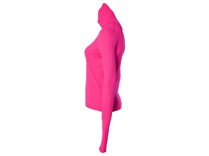 Autre Marque Balenciaga, Neonpinker Rollkragenpullover aus Rippstrick - Ansicht 3