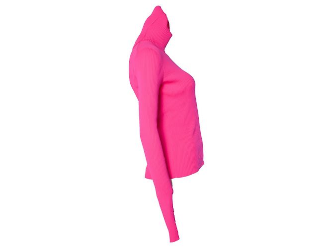 Autre Marque Balenciaga, Neonpinker Rollkragenpullover aus Rippstrick - Ansicht 4
