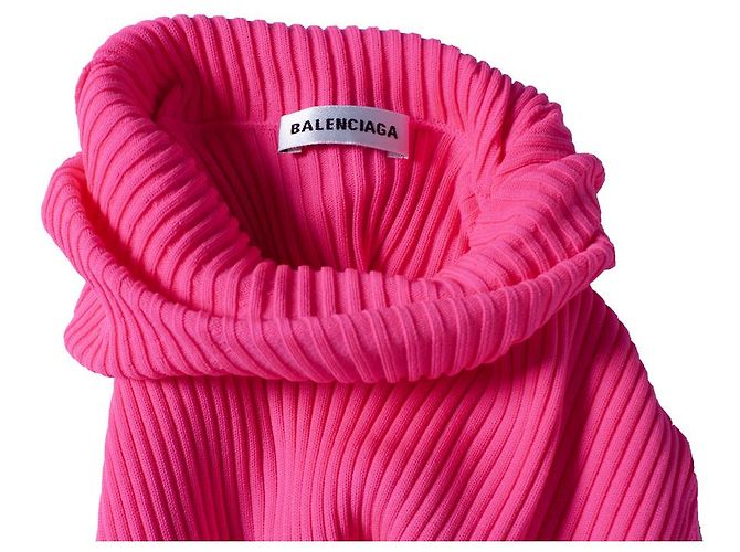 Autre Marque Balenciaga, Neonpinker Rollkragenpullover aus Rippstrick - Ansicht 5