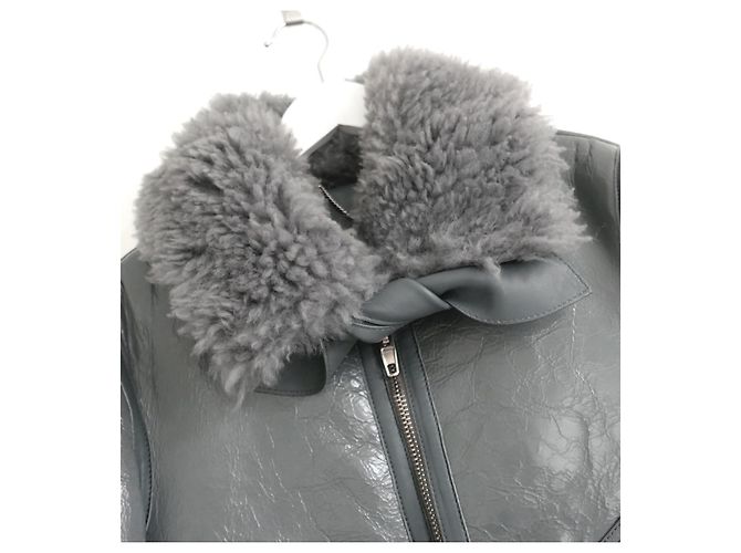 Balenciaga PF17 Chaqueta motera de piel de oveja de charol gris - vista 6
