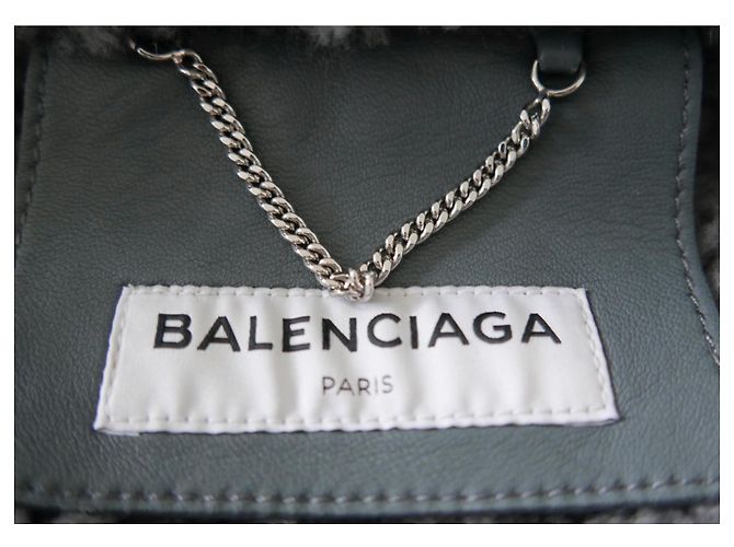 Balenciaga PF17 Chaqueta motera de piel de oveja de charol gris - vista 8
