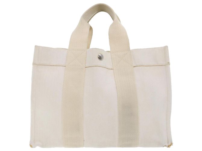 Hermès HERMES Cannes PM Einkaufstasche Baumwolle Weiß Creme Auth 51874 Roh - Ansicht 2
