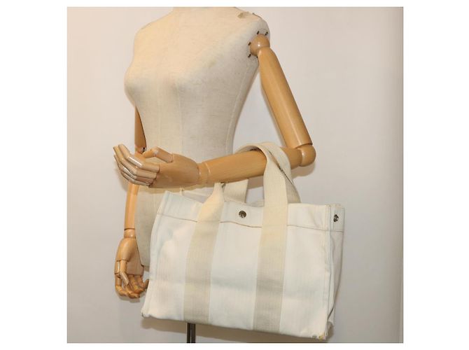 Hermès HERMES Cannes PM Einkaufstasche Baumwolle Weiß Creme Auth 51874 Roh - Ansicht 26