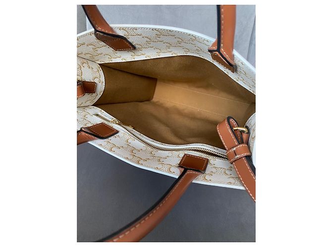 Borsa Cabas Verticale Céline Bianca in Tela Triomphe Bianco - vista 11