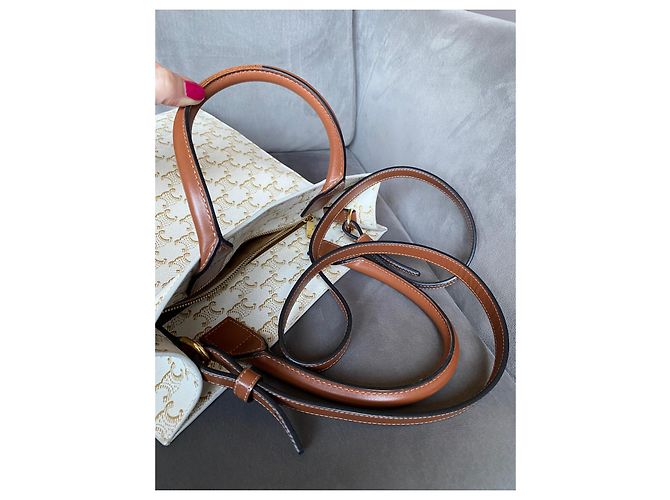 Borsa Cabas Verticale Céline Bianca in Tela Triomphe Bianco - vista 12