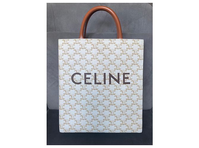 Borsa Cabas Verticale Céline Bianca in Tela Triomphe Bianco - vista 2