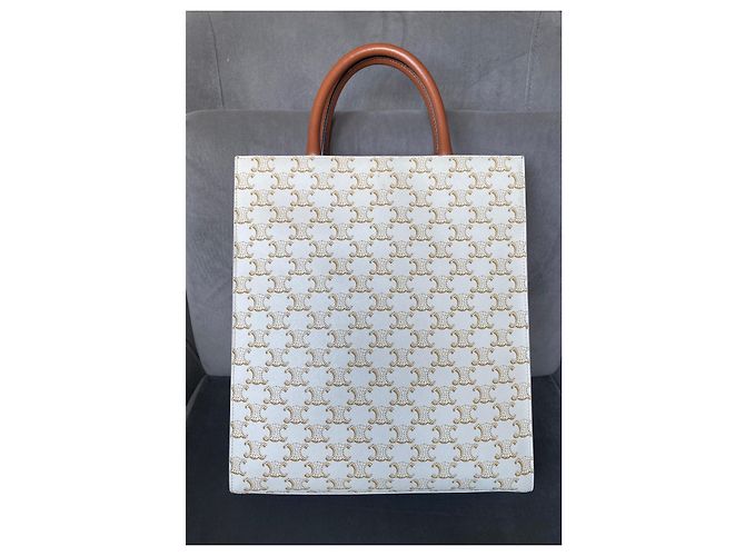 Borsa Cabas Verticale Céline Bianca in Tela Triomphe Bianco - vista 3