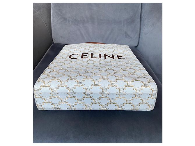 Borsa Cabas Verticale Céline Bianca in Tela Triomphe Bianco - vista 5
