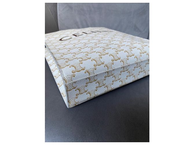 Borsa Cabas Verticale Céline Bianca in Tela Triomphe Bianco - vista 9
