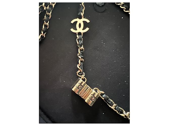 Collana Chanel Oro e Pelle Nera Gold hardware - vista 8