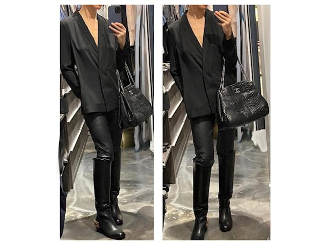 Chanel Sac cabas en cuir python Noir - vue 13