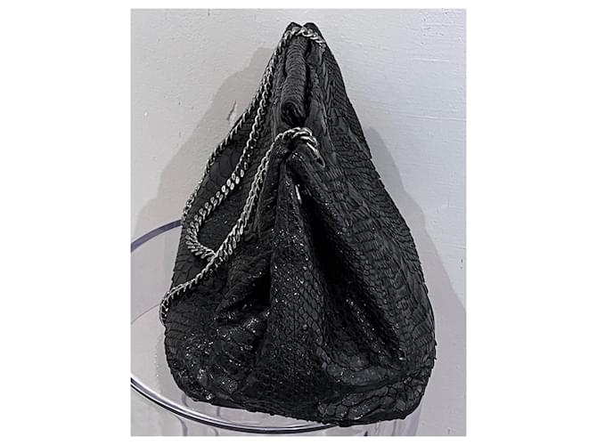 Chanel Sac cabas en cuir python Noir - vue 5